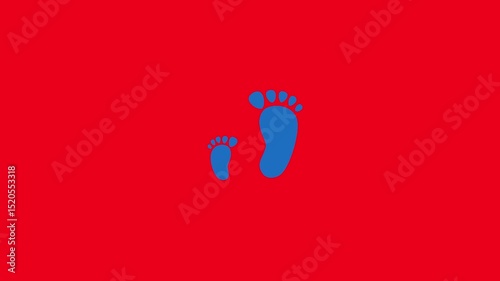 A pair of footprints emoji icon (👣) centered on a solid red background. The footprints are stylized like the classic emoji—simple, curved black or dark gray outlines of bare human feet.,
