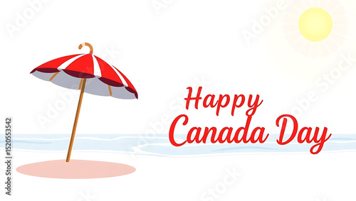 Happy canada day with umbrella on the beach isolated on white background