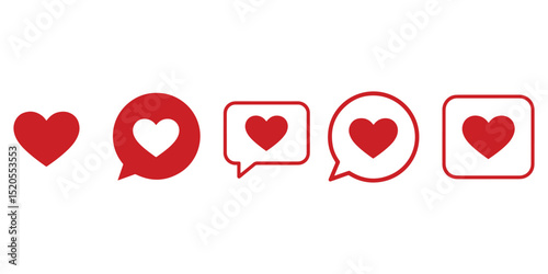 Social Media Like, Comment, Share Icons – Red Heart Engagement Symbols for Web, App & Marketing