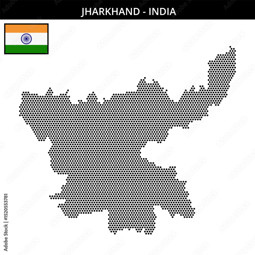 Obraz premium Small hexagonal dotted map of jharkhand in India