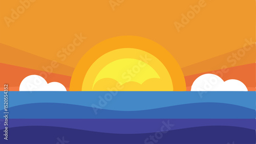 Simple Cartoon Sunrise Over a Clear Horizon Line Vector illustration Background