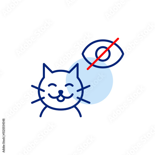 Vector icon of cat face with crossed-out eye, symbolizing hidden pet status, privacy mode, or invisible monitoring. Ideal for pet apps, smart devices, and privacy settings