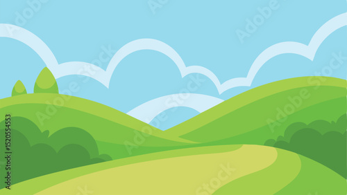 Smooth Cartoon Soft Grass Curve in a Gentle Landscape Vector illustration Background