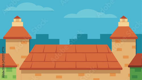 Detailed Cartoon Rooftop Floor Surface Texture Vector illustration Background