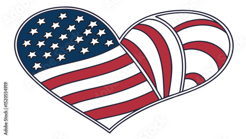 American flag heart design featuring stars and stripes on a white background in a patriotic theme