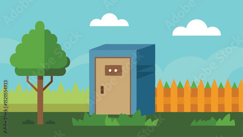 Utility Cartoon Power Box Located in a Green Backyard Vector illustration Background