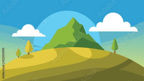 Tranquil Cartoon Peaceful Hill Casting a Soft Shadow Vector illustration Background