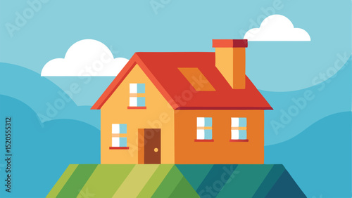 Cartoon House Rooftop View Against a Clear Blue Sky Vector illustration Background