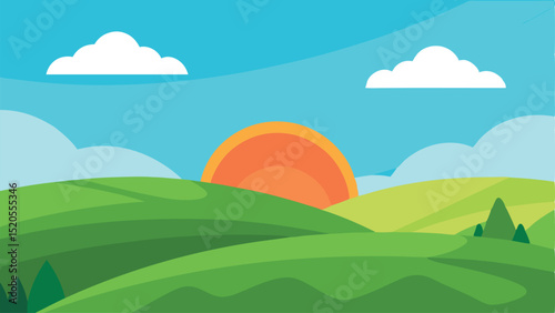 Calm Cartoon Horizon with a Peaceful Gentle Slope Vector illustration Background