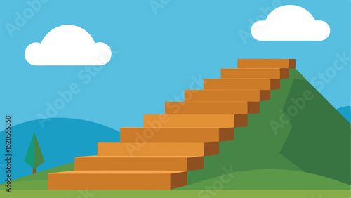 Cartoon Hillside Stairs Ascending to a Bright Sky Vector illustration Background