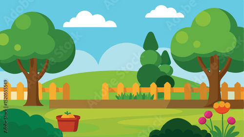 Lush Green Cartoon Garden Without Flowers Vector illustration Background
