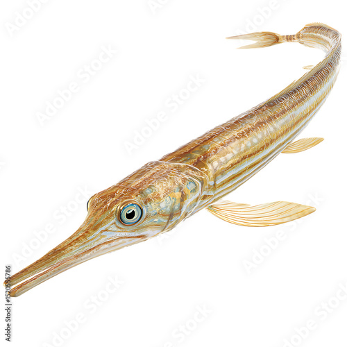 Isolated Brown and White Alligator Pipefish on Transparent Background a Natural Species