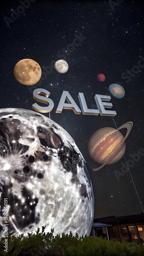 Space themed SALE sign floating in cosmos vertical format perfect for advertising campaigns and business discount promotions laralara for creating ads news