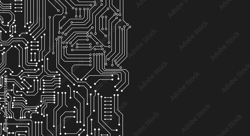 Black circuit board structure. White lines and dots circuit board. Science and technology design Black circuit board structure. White lines and dots circuit board. Science and technology design