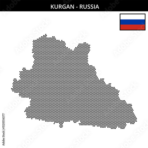 Small hexagonal dotted map of Kurgan in Russia