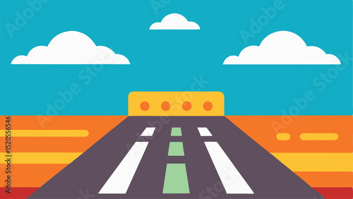 Cloudy Cartoon Airstrip Landscape Vector illustration Background