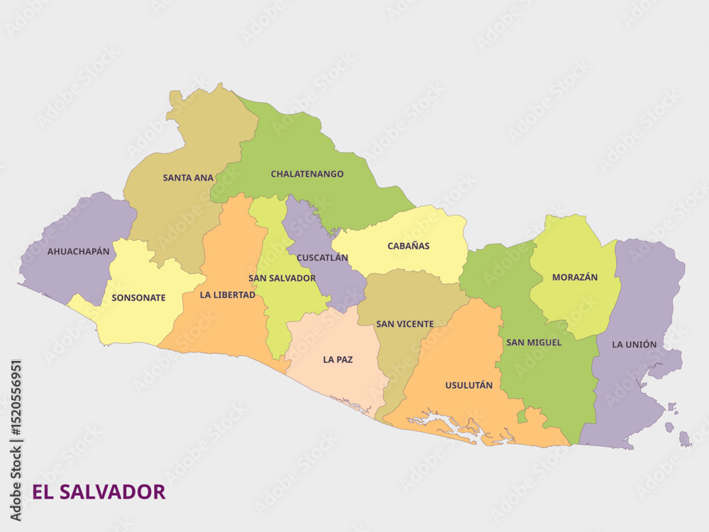 Obraz premium Map of El Salvador showing administrative divisions