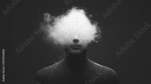 A mysterious silhouetted figure obscured by a luminous hazy shroud creating a surreal and enigmatic impression