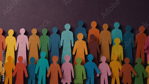Wooden figures of people holding hands in a circle on a wooden surface with a bright green blurred background.