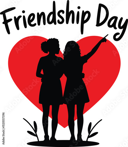 Friendship Day Silhouette Illustration Embracing and Celebrating Together
