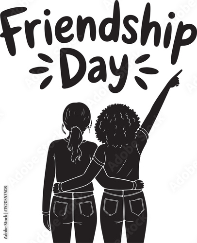 Friendship Day Silhouette Illustration Embracing and Celebrating Together
