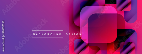 Abstract geometric design. Vibrant purple, pink gradients create modern background. Text reads background design. Smooth shapes overlap.