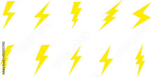 Set of lightning bolt flash icon. Thunderbolt flat icon for apps and websites. Energy, electricity, and power concept