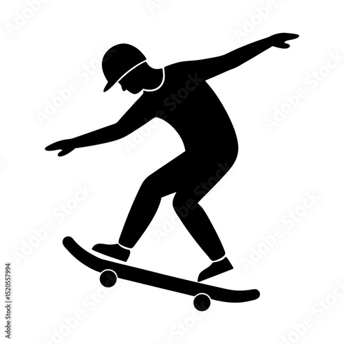 Silhouette of a skateboarder performing a trick on a skateboard in black