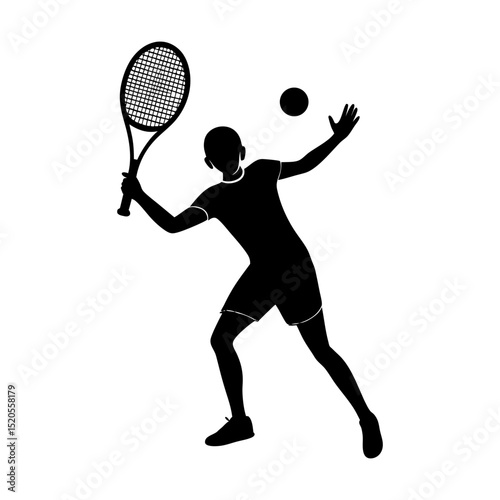 Silhouette of tennis player with racket and ball ready to hit the ball