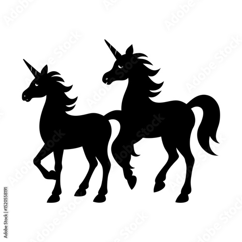 Silhouette of two unicorns standing next to each other in black color