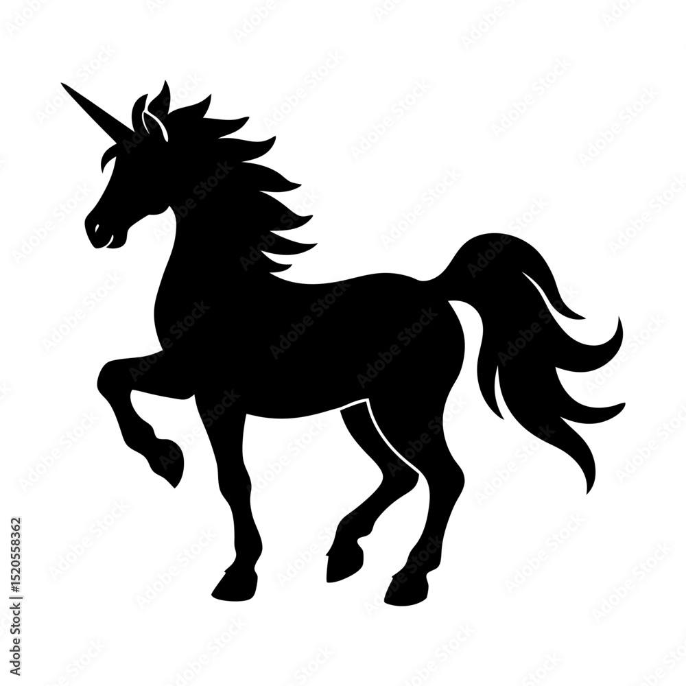 Obraz premium Silhouette of a unicorn standing with one leg raised in black color