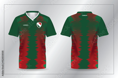 red and green sport jersey for football and soccer shirt template