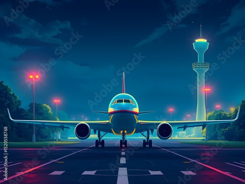 Passenger airplane on run way, Generative AI Illustration.