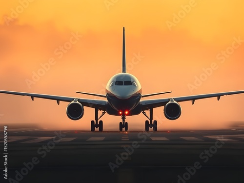Passenger airplane on run way, Generative AI Illustration.