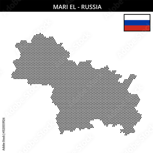 Small hexagonal dotted map of Mari-El in Russia