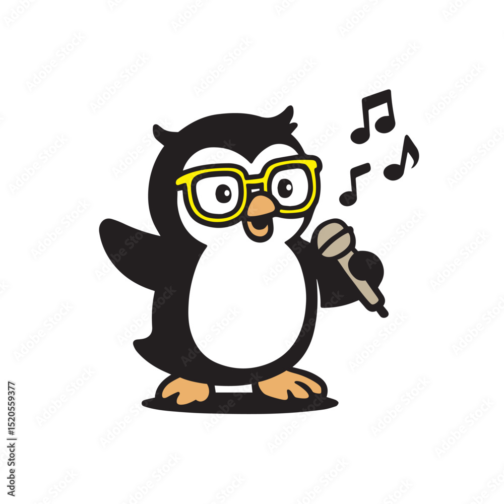 Singing Penguin with Microphone and Musical Notes Singing Penguin with Microphone and Musical Notes