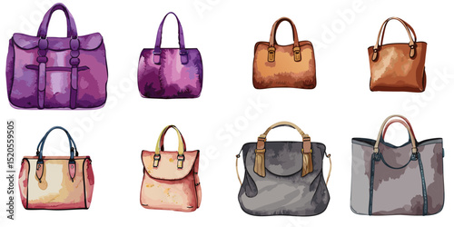 Multiple vector illustration bags, watercolor style