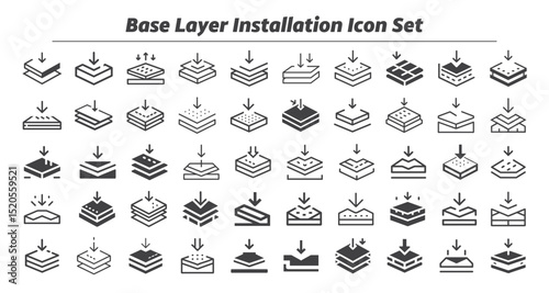 Base layer installation Icon Set, Creative vector, web and print Icon Design. Iconic floor layers vector illustration showing a construction process. Construction worker icon set