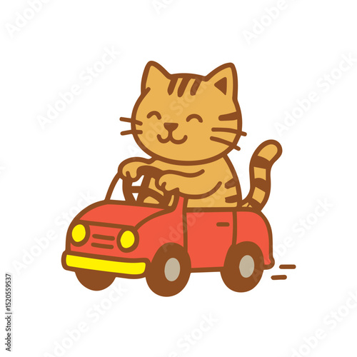 Happy Cat Driving a Red Car
