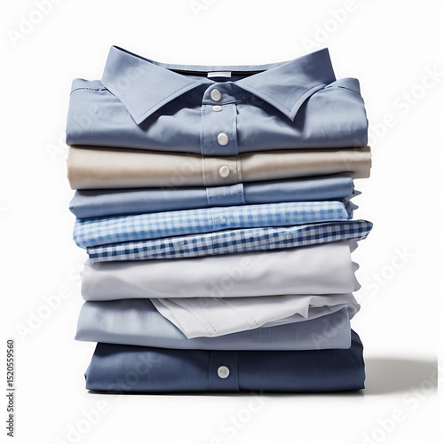 Neat stack of folded men s shirts isolated on white background