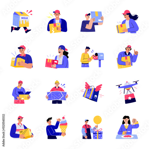Collection of Delivery Flat Style Illustrations 