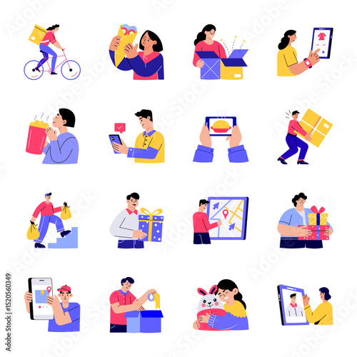 Pack of Courier Service Flat Style Illustrations 