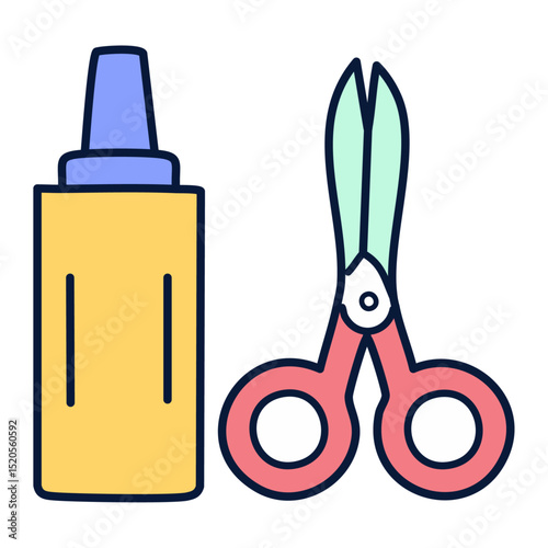 A glue stick and a pair of scissors placed side by side. 