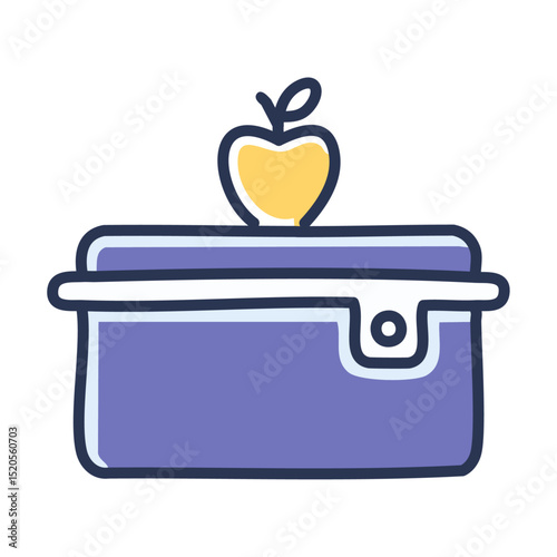 A lunchbox with an apple placed on top, ready for school. 