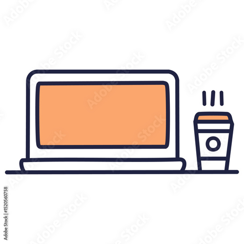 A minimalist desk setup with a laptop, a coffee cup, and a notepad. 