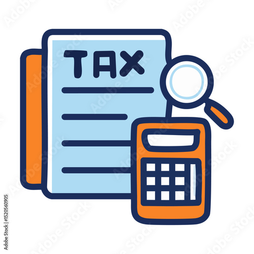 A pile of tax forms with a calculator and magnifying glass nearby. 