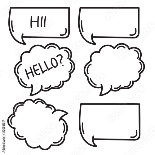 Doodle chat box line drawing cartoon set.