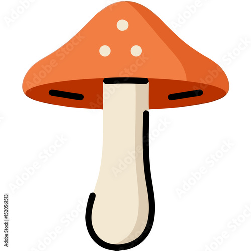Stylized Orange Mushroom with White Dots and Creamy Stem Illustration