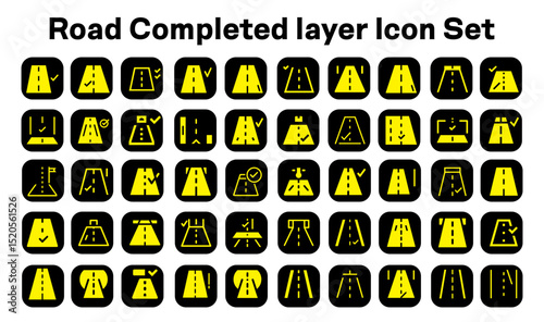 Road Completed layer Icon Set, Creative vector, web and print Icon Design. Road Junctions and Intersections Line Icons Set in Black and Orange, Editable File, Vector Illustration