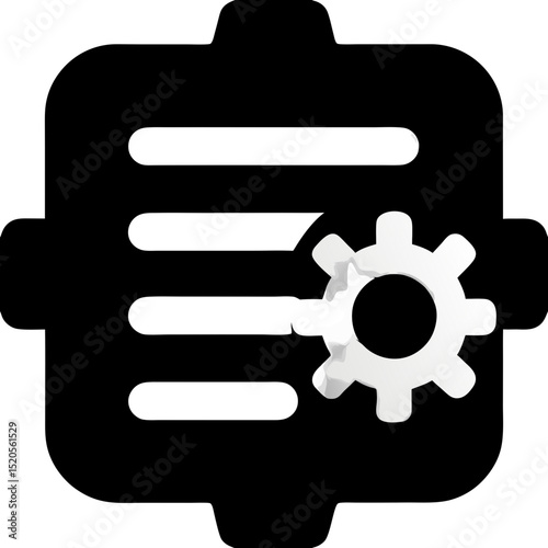 Black Document with White Gear Symbolizing Settings and Configuration.